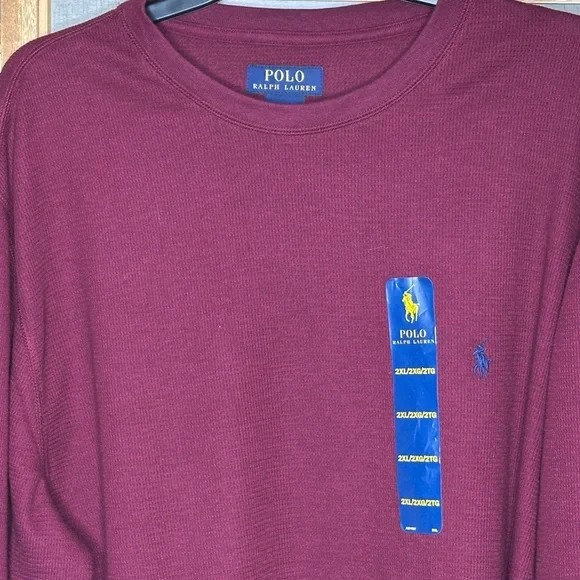 NEW Polo Ralph Lauren Men's 2XL Burgundy Waffle Knit Thermal Crewneck T-Shirt. - Picture 5 of 11